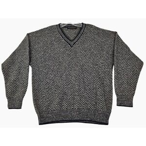 BRANDINI LE COLLEZIONI ~Men's M~ Gray/Blue Zigzag Print Knit Wool Blend Sweater.